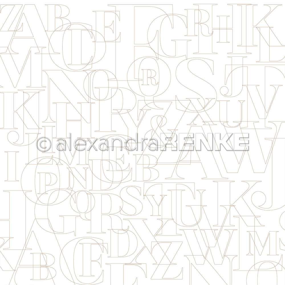 Zarte, sich überschneidende Großbuchstaben in hellem Beige auf Weiß - perfekt für Designpapier oder als elegante Ergänzung zu Grußkarten von Alexandra Renke.