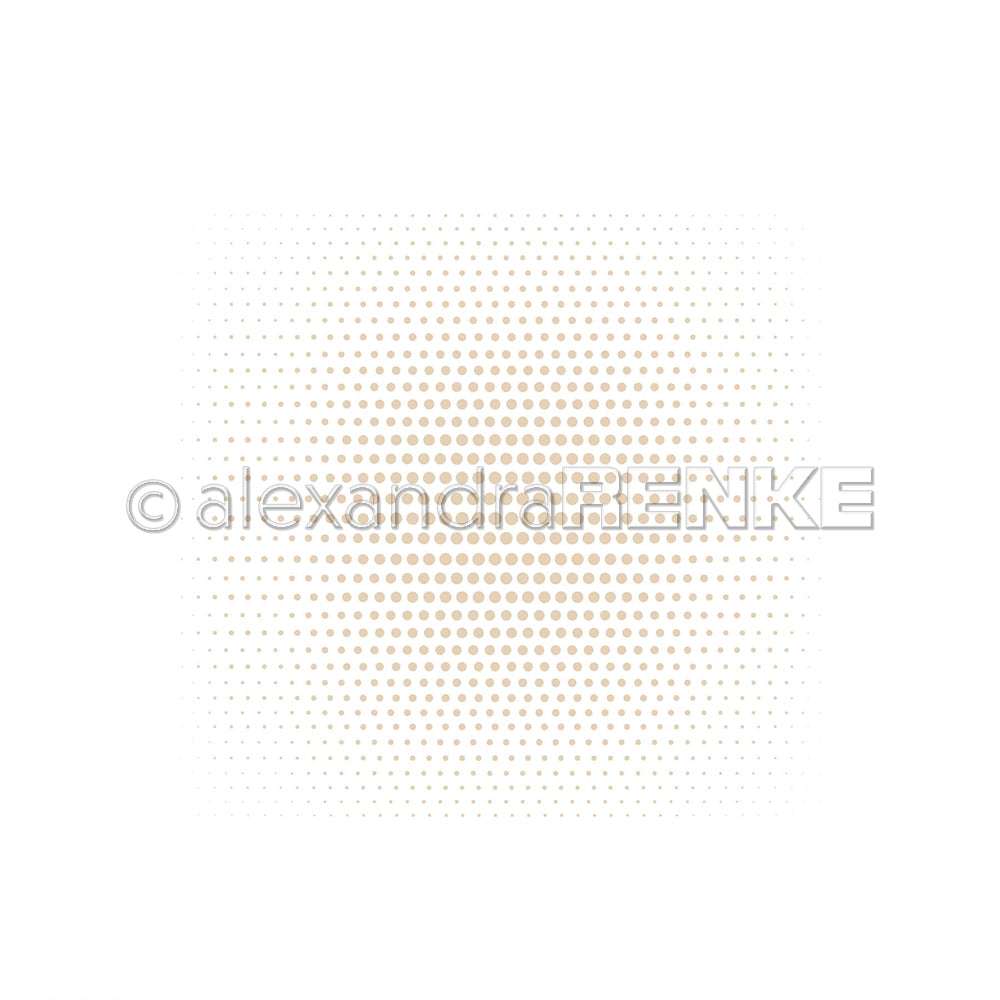 Ein Muster aus gleichmäßig verteilten beigen Punkten bildet einen Farbverlauf von der dichten Mitte zu den spärlichen Rändern - ideal für Papierprojekte oder Buchbinderei. Designpapier Zentrierte Punkte von Alexandra Renke.
