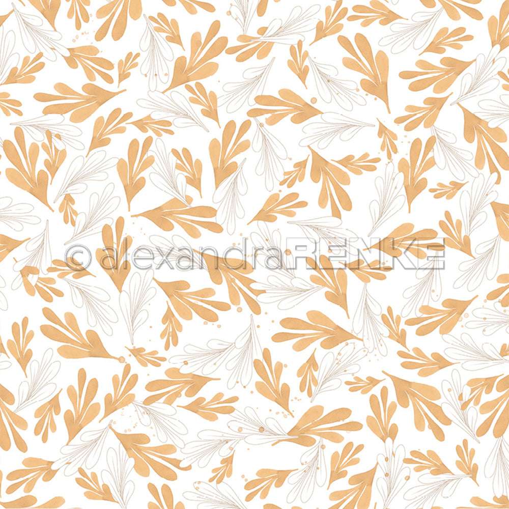 Nahtloses Muster aus handgezeichneten goldenen und weißen Blätterzweigen auf Weiß - ideal für Alexandra Renke Designpapier Aquarellblumen oder elegante Papierprojekte wie Buchbinderei.