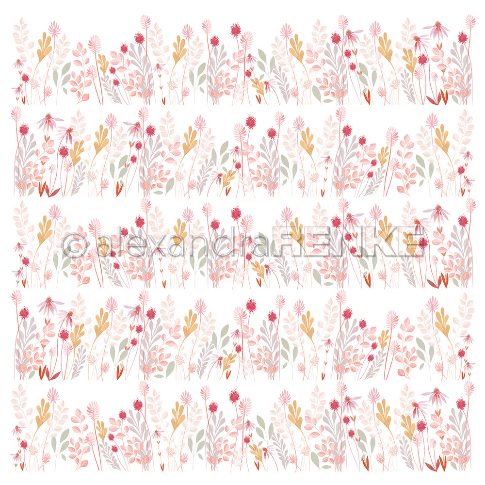 Design Paper 'Flower rows indian yellow pink'