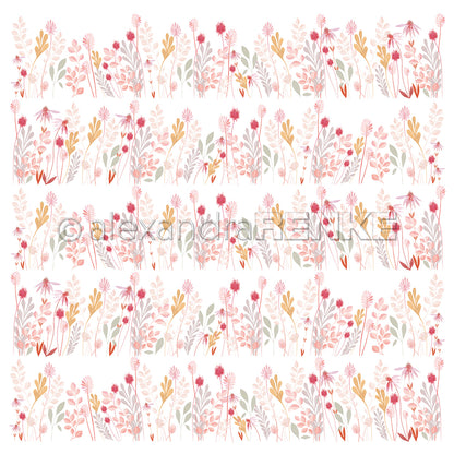 Design Paper 'Flower rows indian yellow pink'