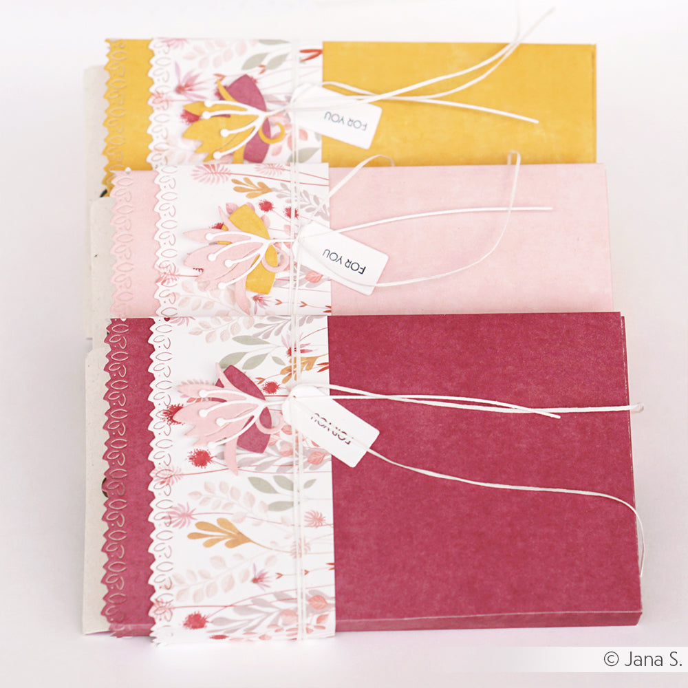 Design Paper 'Flower rows indian yellow pink'