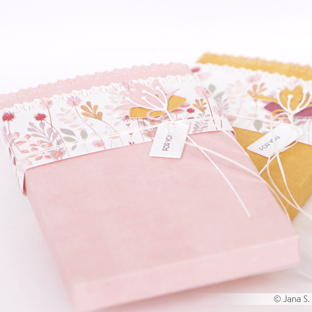 Design Paper 'Flower rows indian yellow pink'