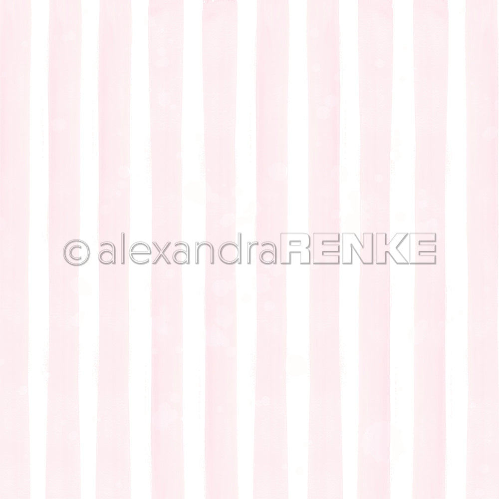 Das elegante Designpapier Sakurapink mit seinen vertikalen Streifen in Rosa und Weiß und dem dezenten Wasserzeichen von Alexandra Renke verleiht jedem kreativen Projekt eine zarte Note - perfekt für Papierprojekte oder als Bastelpapier.