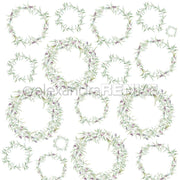 Nahtlose grüne Blatt- und lila Blumenkränze auf weiß-idealem Designpapier Olivenkränze von Alexandra Renke für Papierprojekte oder Buchbinderei basteln.