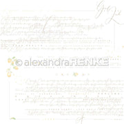 Weißer Hintergrund mit handgeschriebenem Text, Zitronen-Illustrationen und Alexandra Renke-Wasserzeichen - ideales Designpapier für Papierbastel- oder Buchbindeprojekte.