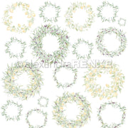 Wasserfarben Zitronen- & Olivenkränze von Alexandra Renke in verschiedenen Größen und Stilen auf weißem Hintergrund - ideal als Designpapier für kreative Papierprojekte.