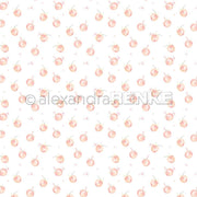 Gleichmäßig verteilte Aquarellpfirsiche bilden ein charmantes Pfirsichmuster auf strahlend weißem Alexandra Renke Designpapier - ideal für Ihre Papierprojekte.