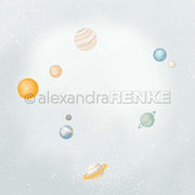 Illustration des Sonnensystems mit Sonne und acht Planeten auf weichem, sternenklaren Hintergrund - ideal als Alexandra Renke Designpapier für Papierprojekte oder kreative Buchbinderei.
