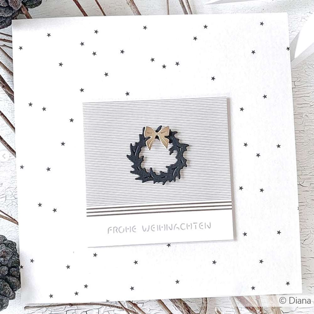 Minimalistische Weihnachtskarte von Alexandra Renke mit Kranz, Schleife, Sternchenregen Schwarz und "Frohe Weihnachten" - perfekt für Ihre Papierprojekte oder in Kombination mit Ihrem Lieblingsdesignpapier.