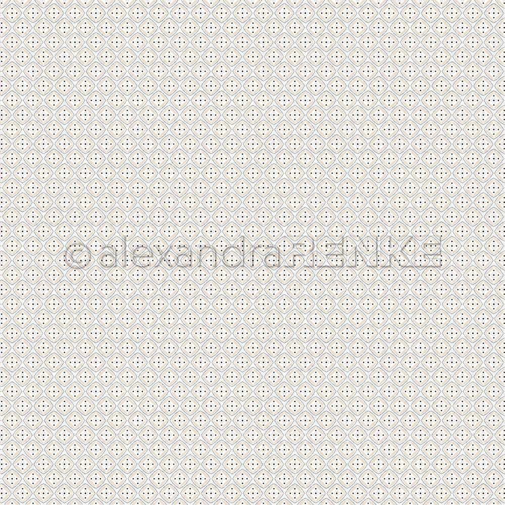 Das geometrisch floral gemusterte Papier in Beige und Grau von Alexandra Renke zeichnet sich durch gleichmäßig verteilte kleine Rauten aus, ideal als Designpapier für Papierprojekte oder um Muster Ornament-Rauten Eleganz in Ihre Kreationen zu bringen.