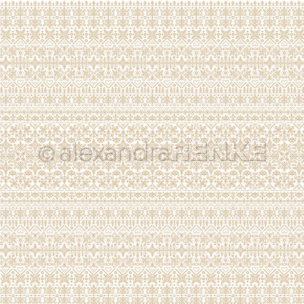 Nordisch inspiriertes beige-weißes geometrisches und florales Muster in horizontalen Reihen von Alexandra Renke, ideal für Papierprojekte oder zur Verwendung als Stickmuster Goldbeige Designpapier.