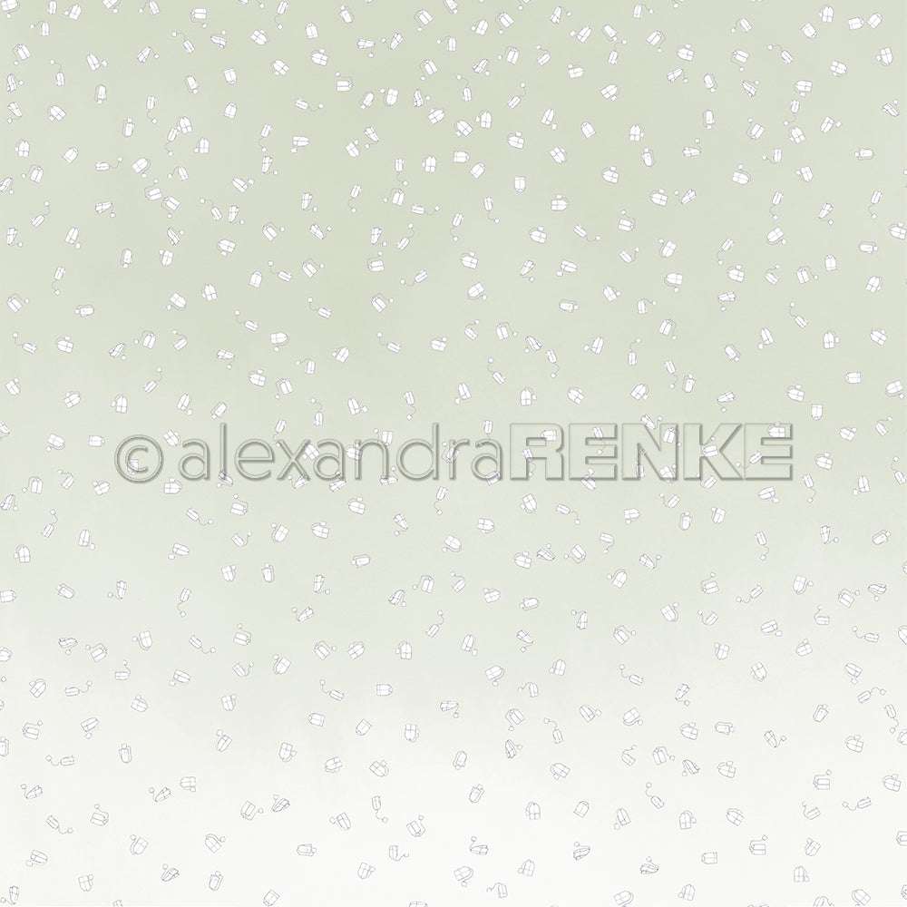 Weiße Eiscreme-Pop-Illustrationen sind auf einem blassgrünen Hintergrund von Alexandra Renke Designpapier verstreut, perfekt für Papierprojekte und kreative Teewelt Kleine Teebeutel-Verpackungen.