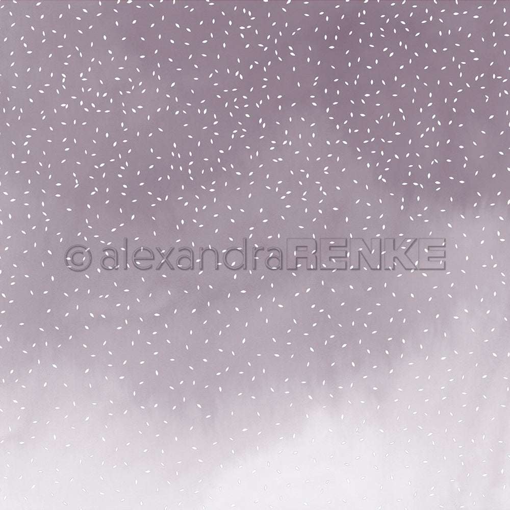 Hellvioletter Verlaufshintergrund mit verstreuten weißen Punkten, der an sanften Schneefall erinnert - perfekt als Alexandra Renkes Blütengestöber Aubergine Designpapier für Ihre Papierprojekte.