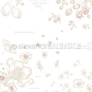 Zarte, handgezeichnete Blüten und Knospen mit zartrosa Akzenten auf Weiß - dieses Designpapier von Alexandra Renke ist perfekt für Grußkarten oder Papierprojekte.