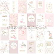 Eine Collage aus pastellfarbenen Karten zum Thema Früchte, die mit Alexandra Renke Kärtchenbogen Früchte und Designpapier erstellt wurden, mit deutschem Text und charmanten Illustrationen von Kirschen, Birnen und Blumen.