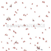 Alexandra Renke Designpapier mit kleinen braunen Hirschen und ein paar Wölfen auf weißem Untergrund - ideal für Papierprojekte oder Buchbinderei.