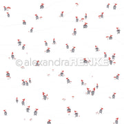 Das Design von Alexandra Renke zeigt kleine Zwerge mit roten Mützen auf weißem Hintergrund - ideal für Papierprojekte, Grußkarten oder Designpapier. Einige Zwerge sind in Gruppen angeordnet, während andere einzeln stehen und Ihren Bastelarbeiten eine besondere Note verleihen.