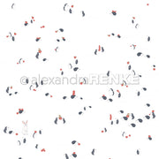 Ein bezauberndes Alexandra Renke Designpapier mit kleinen Pinguinen und roten Beeren auf weißem Hintergrund, mit einem versteckten weißen Hasen - ideal für Papierprojekte oder zum Basteln einzigartiger Grußkarten.