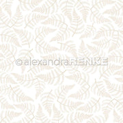 Zarte Farnblätter in cremebeige auf weiß mit einem dezenten Wasserzeichen in der Mitte von Alexandra Renke - ideal für elegantes Designpapier und Papierprojekte.