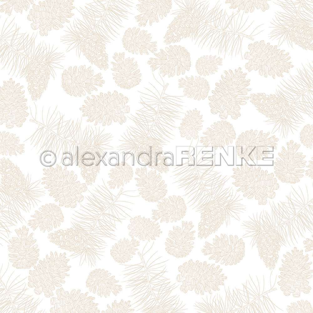 Beige Tannenzapfen und Tannennadeln auf weißem Hintergrund von Alexandra Renke - ideal für Papierprojekte oder als einzigartiges Designpapier in Ihrer nächsten Tannenzapfen-Vielfalt-Kollektion.