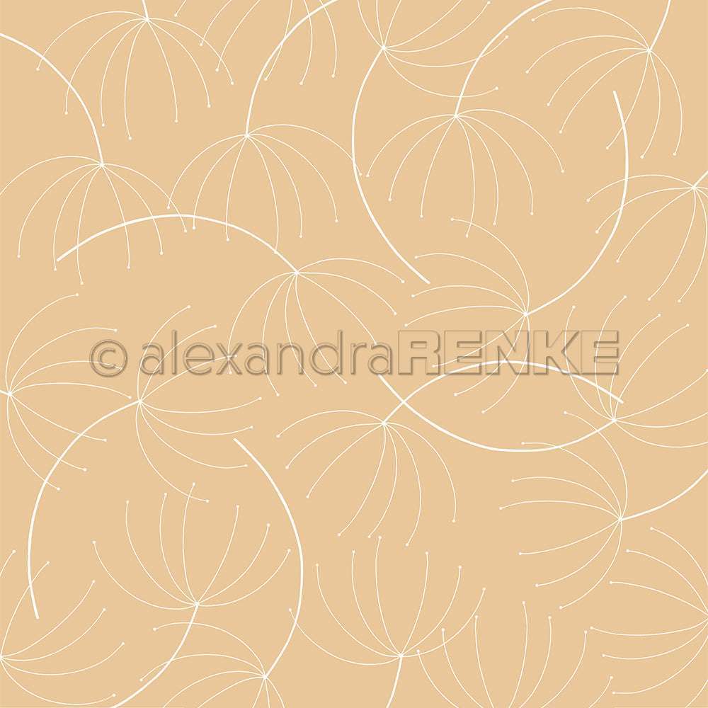 Beigefarbener Hintergrund mit weißem, minimalistischem Löwenzahnsamen-Muster in einem sich wiederholenden Design - perfektes Designpapier von Alexandra Renke für Buchbinderei oder kreative Papierprojekte.