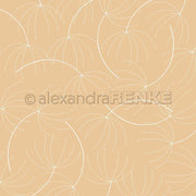 Beigefarbener Hintergrund mit weißem, minimalistischem Löwenzahnsamen-Muster in einem sich wiederholenden Design - perfektes Designpapier von Alexandra Renke für Buchbinderei oder kreative Papierprojekte.