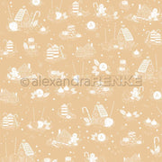 Das nahtlose beige Designpapier von Alexandra Renke zeigt weiße Lebkuchenhäuser, Süßigkeiten, Lebkuchenmänner und weihnachtliche Leckereien - ideal für kreative Papierprojekte und festliche Grußkarten.