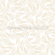 Beigefarbene Farnblätter mit zarten, verschlungenen Linien auf Weiß sorgen für eine leichte, luftige Anmutung - perfektes Alexandra Renke Designpapier Farn-Vielfalt für Buchbinderei oder elegante Papierprojekte.