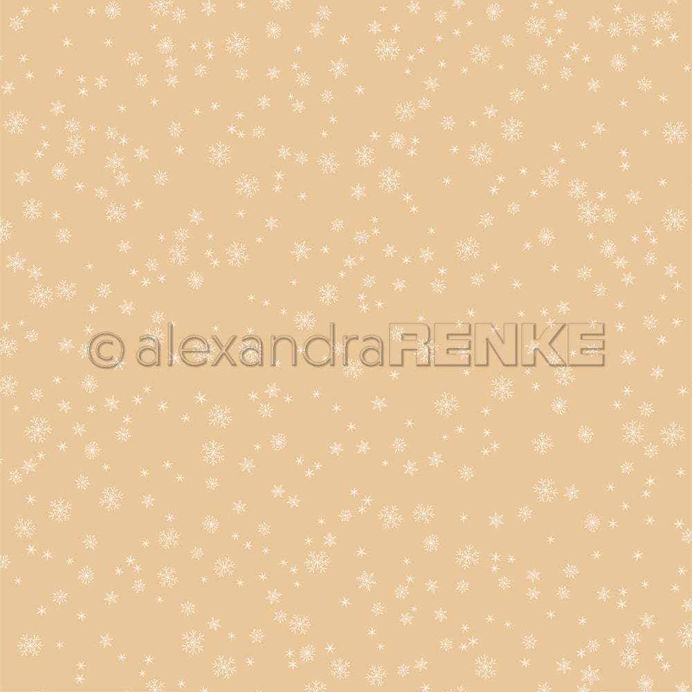 Beigefarbener Hintergrund mit zarten weißen Schneeflocken verstreut - perfektes Alexandra Renke Schneeflocken Designpapier für winterliche Papierprojekte.