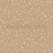 Beigefarbener Hintergrund mit verstreuten weißen Schneeflocken in verschiedenen Größen - ideales Alexandra Renke Schneeflocken Designpapier für winterliche Papierprojekte.