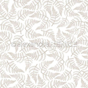 Zarte beigefarbene Farnblätter auf Weiß ergeben ein nahtloses, filigranes Muster - ideal für Papierprojekte oder Buchbinderei. Entdecken Sie die Kreativität von Alexandra Renke Designpapier Farn-Vielfalt in jedem Detail.