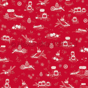 Weiße Skizzen von Marmeladengläsern, Früchten und Karren wiederholen sich nahtlos auf einem Premiumrot-Hintergrund - ideal für charmante Papierprojekte mit Alexandra Renke Designpapier.