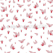 Rote Pilze und Farne auf Weiß in einem nahtlosen Muster von Alexandra Renke - ideales Designpapier für Papierprojekte oder um kreativen Designs ein Pilze-im-Farnwald-Flair zu verleihen.