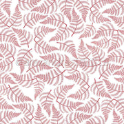 Rote Farnblattmuster in einem satten Premiumrot-Ton sind auf Weiß verstreut und bilden ein nahtloses botanisches Designpapier von Alexandra Renke - perfekt für Papierprojekte.