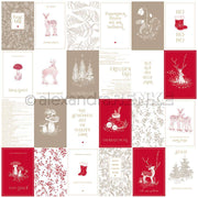 Eine Collage von Weihnachtskarten mit festlichen Illustrationen, deutschem Text und roten, beigen und weißen Tönen, die mit Alexandra Renke Kärtchenbogen Waldtier-Freunde Designpapier für bezaubernde Papierprojekte hergestellt wurden.