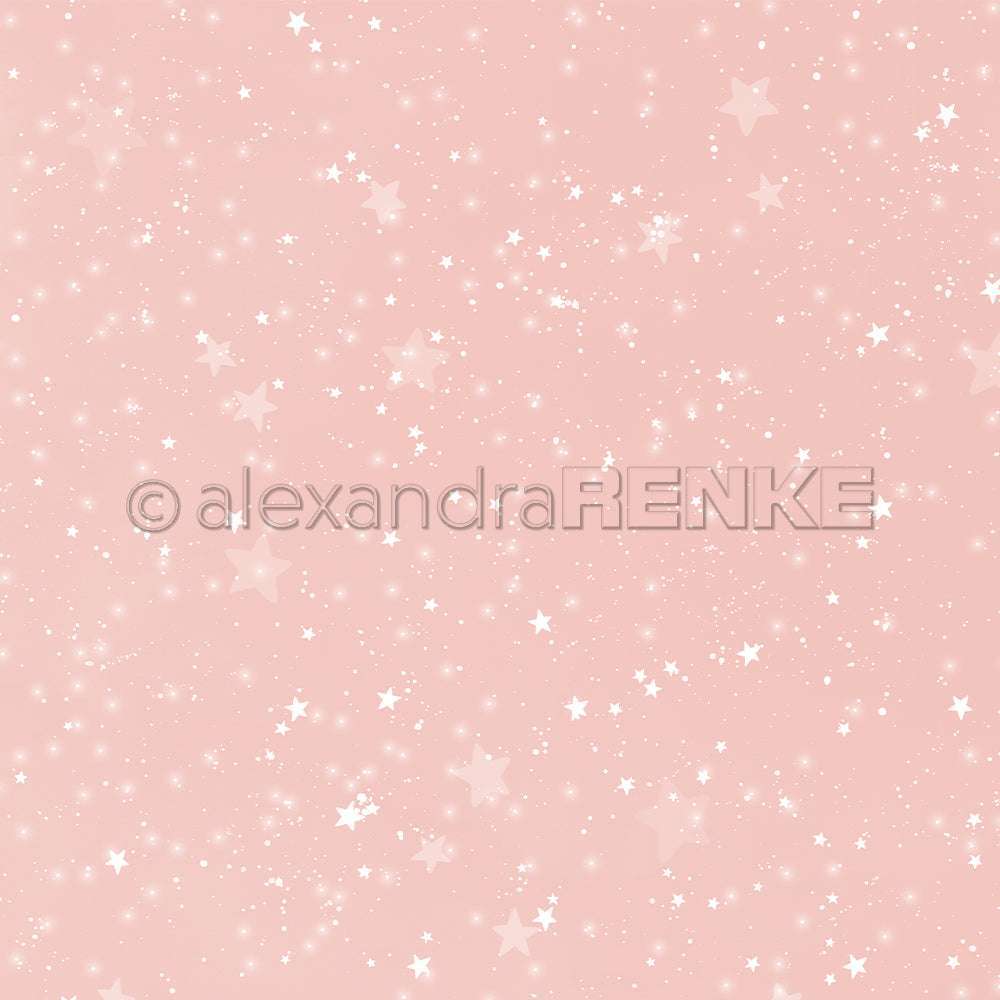 Hellrosa Designpapier von Alexandra Renke mit weißen Sternen und Glitzereffekten für einen verträumten Aquarell-Nachthimmel - perfekt für skurrile Papierprojekte.