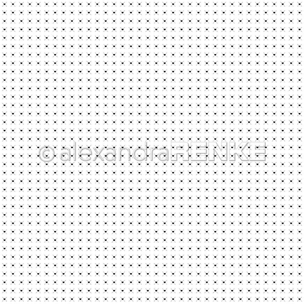 Weißer Hintergrund mit einem kleinen, sich wiederholenden schwarzen Dreiecksmuster in gleichmäßigen Abständen - ideales Designpapier von Alexandra Renke für Papierprojekte oder kreative Buchbinderei.