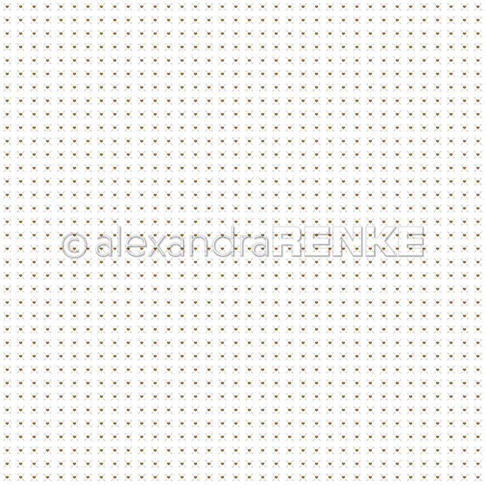 Weißer Hintergrund mit einem Gitter aus kleinen, gleichmäßig verteilten goldenen und schwarzen X-förmigen Kreuzen - perfektes Alexandra Renke Designpapier für Grußkarten oder kreative Buchbinderei-Projekte.
