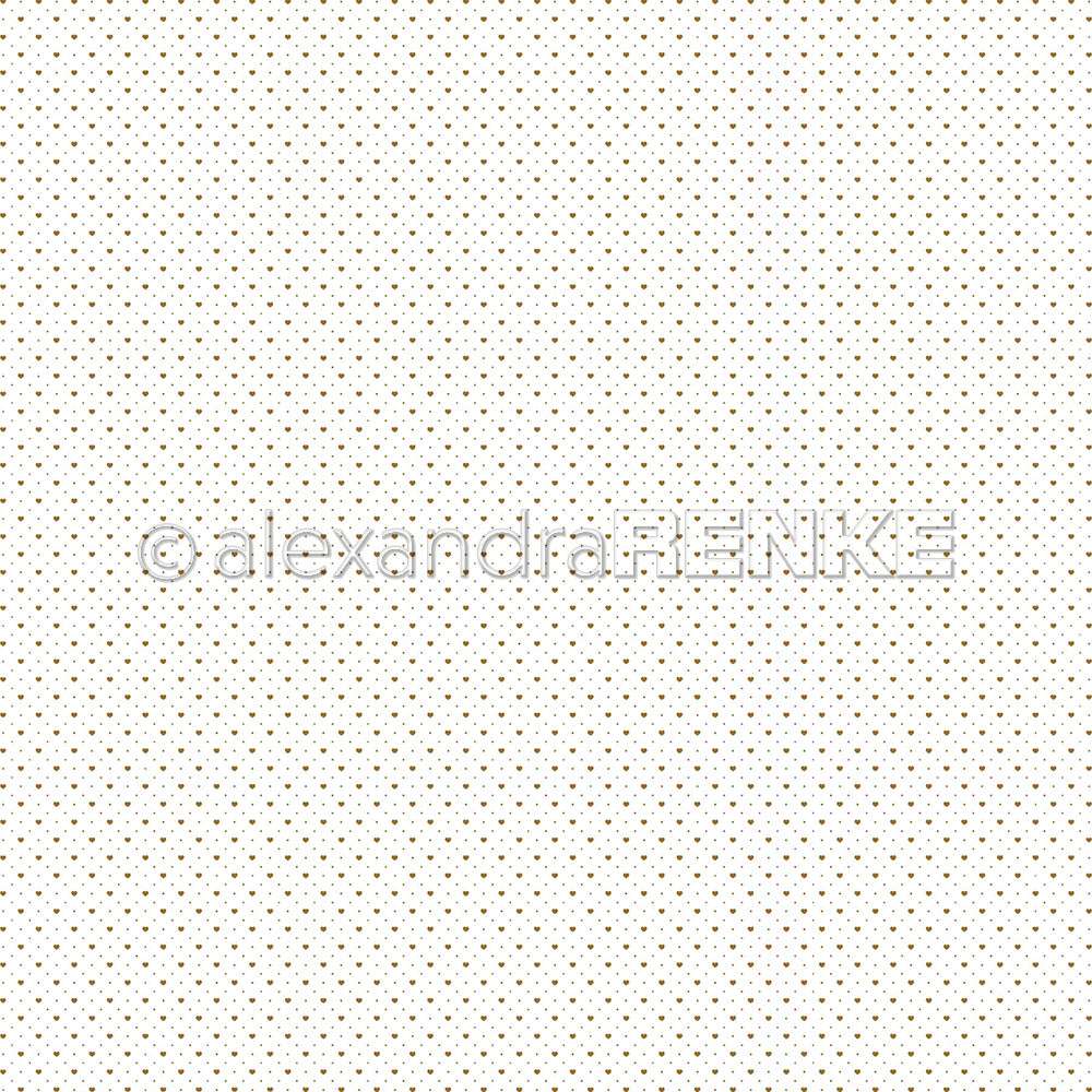 Weißer Hintergrund mit einem Muster aus kleinen, gleichmäßig verteilten Goldpunkten - perfektes Designpapier von Alexandra Renke für edle Papierprojekte und ideal als Herz-Punktraster Gold zum kreativen Basteln.