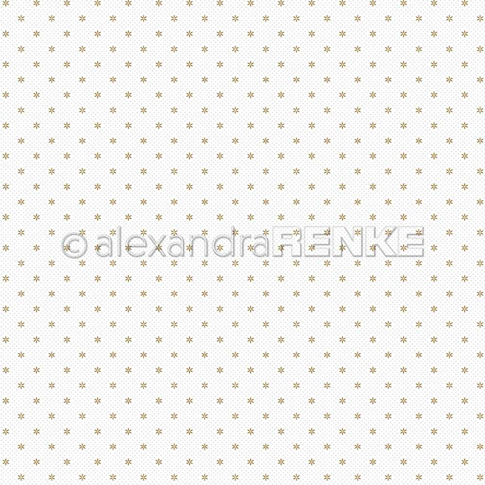 Weißer Hintergrund mit einem Muster aus gleichmäßig verteilten kleinen goldenen Sternen - perfektes Designpapier von Alexandra Renke für Papierprojekte oder elegante Buchbinderei.
