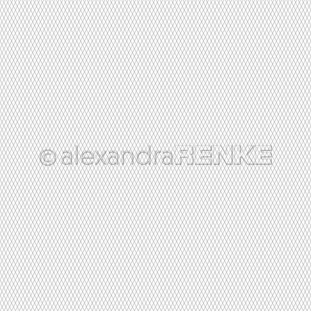 Dünne schwarze, sich kreuzende Linien bilden ein Rautengitter auf weißem Hintergrund - ideales Designpapier von Alexandra Renke für Grußkarten oder Buchbinderei-Projekte.