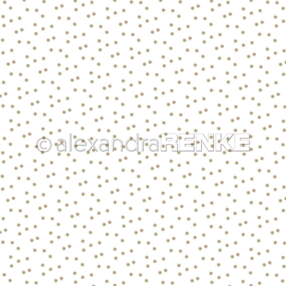 Weißer Hintergrund mit einem sich wiederholenden Muster aus kleinen goldenen Starbursts von Alexandra Renke - ideal für elegantes Designpapier und Papierprojekte.