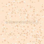 Pfirsichfarbener Hintergrund mit verstreuten kleinen orangefarbenen und weißen Kürbissen, Wasserzeichen "Alexandra Renke" in der Mitte - perfekt für Papierprojekte oder als einzigartiges Designerpapier.