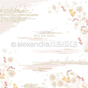 Zartes florales Muster mit dekorativem deutschen Text auf weißem Hintergrund von Alexandra Renke, ideal für Grußkarten oder einzigartige Papierprojekte.