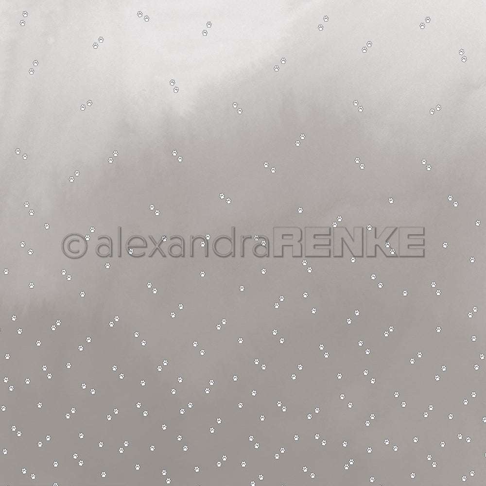 Grauer Verlaufshintergrund mit kleinen verstreuten weißen Punkten, die an Schnee oder Sterne erinnern, ideal als Designpapier von Alexandra Renke für Papierprojekte und kreative Papierbasteleien.