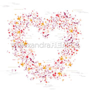 Schmetterlinge in Rosa, Orange und Gelb bilden ein Herz auf Weiß - eine ideale Inspiration für Papierprojekte oder als charmantes Designpapier-Motiv von Alexandra Renke.