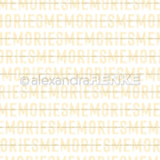 Das gemusterte Designpapier von Alexandra Renke zeigt wiederholte Typo-Streifen "Memories" und den Satz "Die Momente von heute sind die Erinnerungen von morgen" - ideal für Ihre kreativen Projekte.