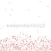 Zarte Aquarell-Wildblumen und kleine Herzen am unteren Rand auf überwiegend weißem Hintergrund von Alexandra Renke - perfekt für Papierprojekte wie Grußkarten oder individuelles Designpapier.