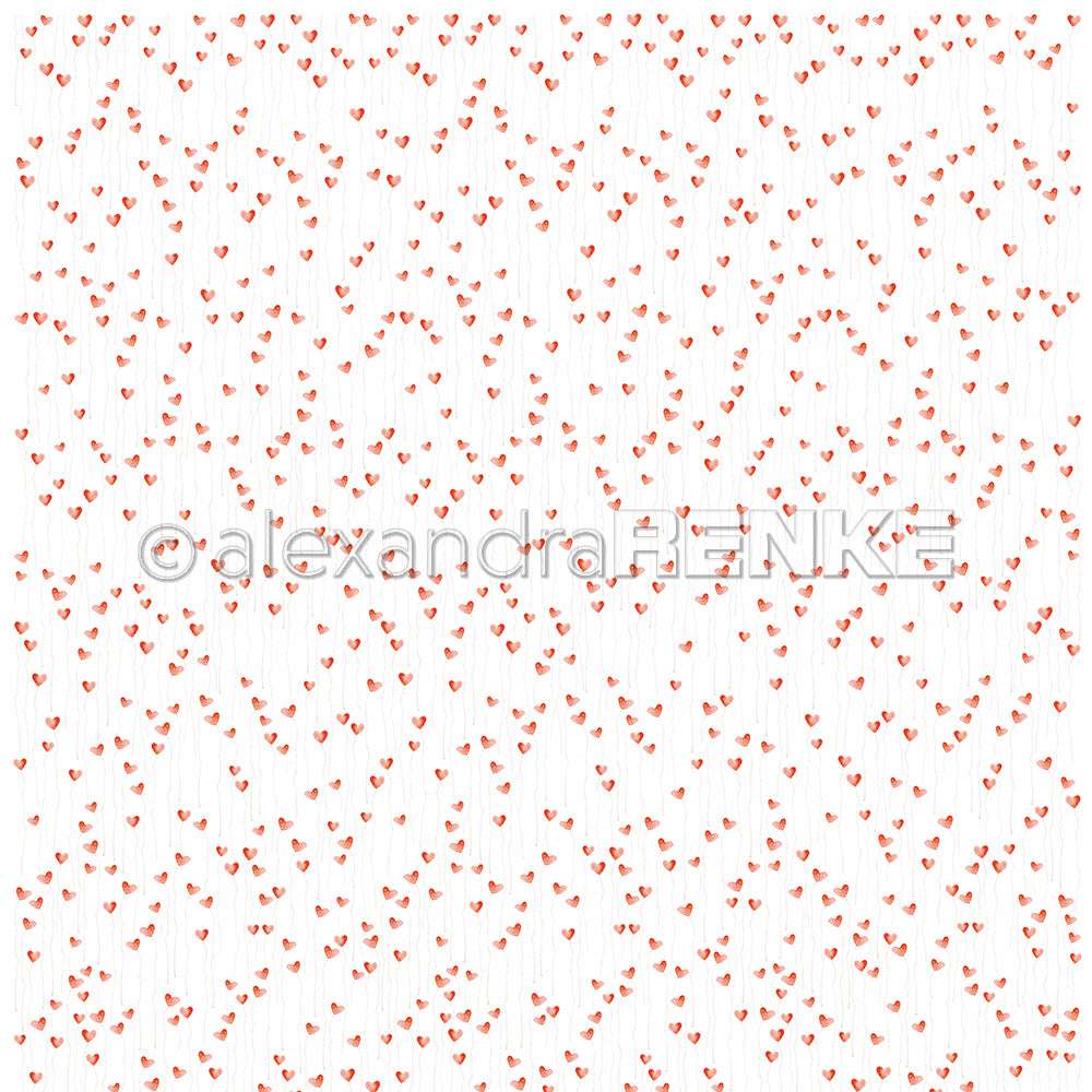 Kleine rote Herzen auf Weiß mit dünnen grauen Linien - dieses Alexandra Renke Designpapier bringt Charme in Ihre Papierprojekte und inspiriert zu kreativen Ideen.